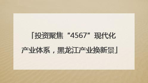 投资聚焦“4567”现代化产业体系，黑龙江产业换新景
