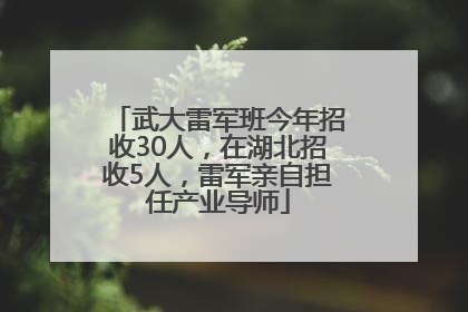 武大雷军班今年招收30人，在湖北招收5人，雷军亲自担任产业导师